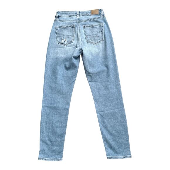AMERICAN EAGLE Womens Size 0 Regular Ripped Destroyed High Rise Mom Blue Jeans - Picture 2 of 7